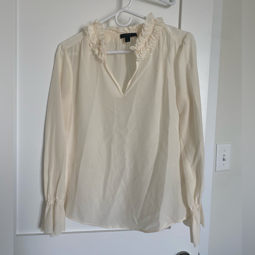 J. Crew Cream Ruffle Blouse